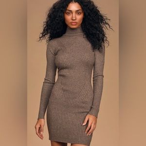 Lulu’s Taupe Ribbed Mock Neck Sweater Dress - Size Small - like new, worn once